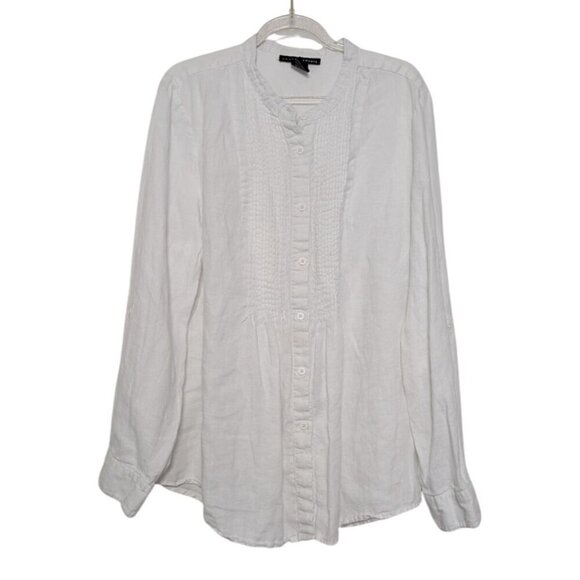 Grace Elements 100% Linen Smocked Shirt Womens Size XL White Button Front - Picture 1 of 12